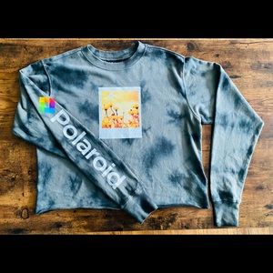Polaroid tie dye long sleeve crop thin crew neck